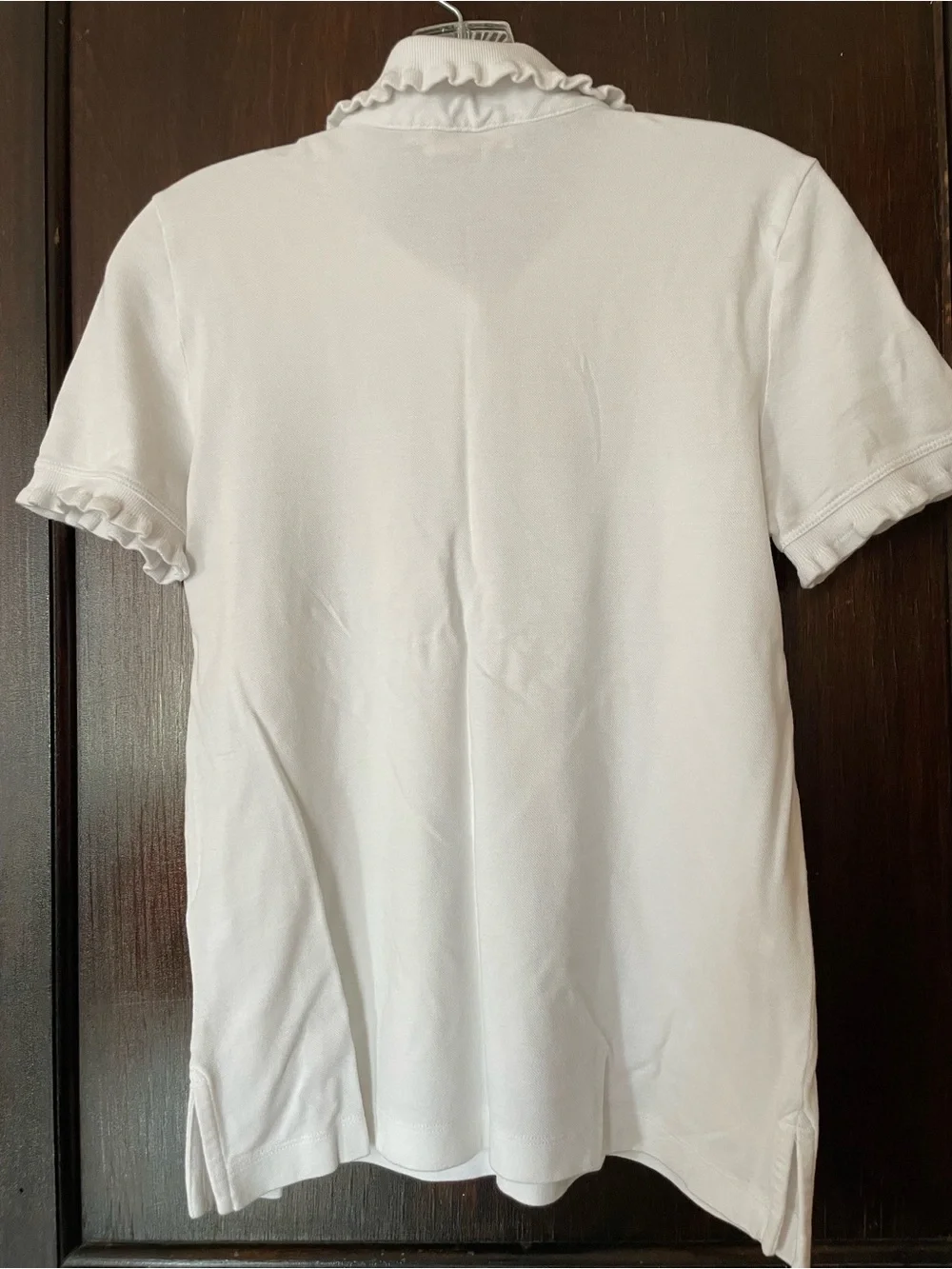 Tory Burch White Ruffle-Trim Polo with Pearl gold logo Buttons small